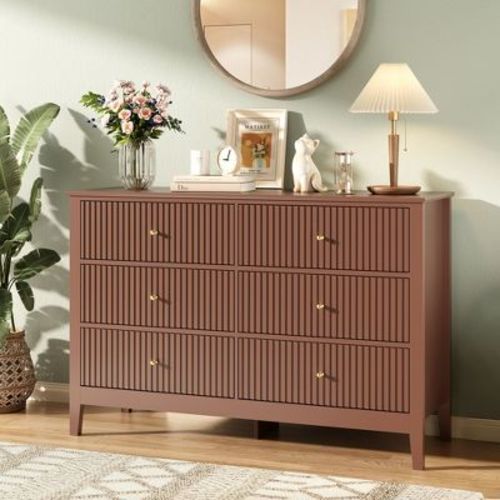 47" Wood Dresser, 6 Drawers, Brown