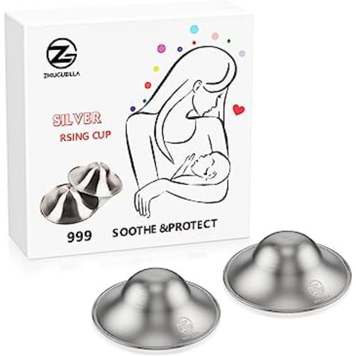 Silver Nursing Cups | The Original Silver Nursing Cups | Nipple Shields for Nursing Newborn | Nipple Covers Breastfeeding | Soothe and Protect Your Nursing Nipples - 999 Silver -2 Count