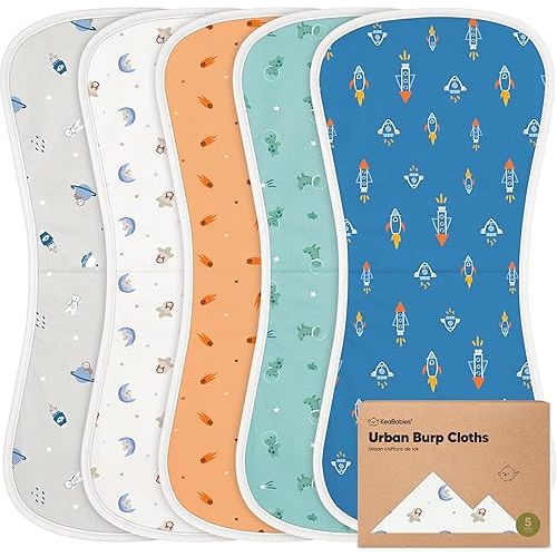 Organic Burp Cloths for Baby Boys and Girls - 5-Pack Super Absorbent Burping Cloth, Burp Clothes, Soft & Plush, Newborn Milk Spit Up Rags, Burpy Cloth Bib for Unisex, Burping Rags (Cosmo)