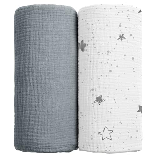 lulumoon Baby Muslin Swaddle Blankets: Soft Receiving Blanket for Newborn - Cotton Swaddling Blanket for Neutral 2Pack(Starry Sky Gray)