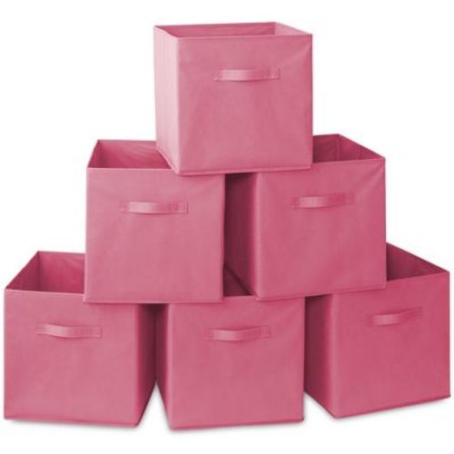 Casafield Set of 6 Collapsible Fabric Storage Cube Bins, Hot Pink - 13" Foldable Cloth Baskets for Shelves and Cubby Organizers