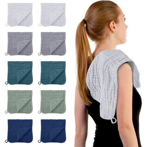 HIPHOP PANDA Muslin Burp Cloths, 10 Pack - Large 20" X10" - Ultra Absorbent and Soft 100% Cotton Baby Essentials Drool Rags and Messes for Newborn - Colorful Designs for Boy Girl, Multicolor