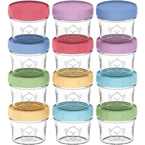 KeaBabies 12-Pack Glass Baby Food Containers- 4 oz Leak-Proof, Microwavable Baby Food Storage Containers, Baby Food Freezer Tray,Puree Glass Baby Food Jars,Baby Bullet Jars with Lids (Nord)