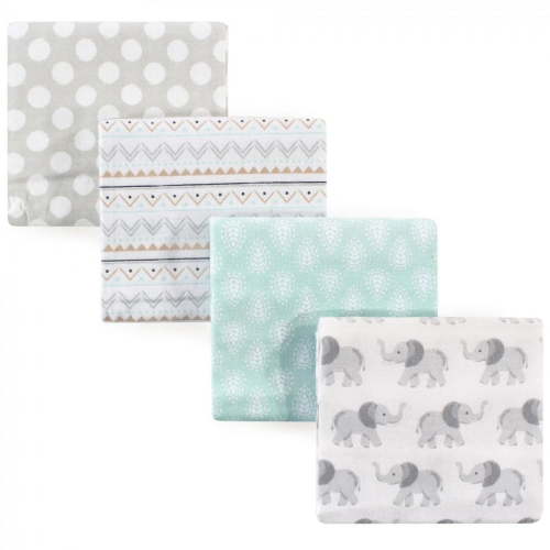 Hudson Baby Infant Cotton Flannel Receiving Blankets, Gray Elephant, One Size