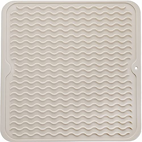 MicoYang Silicone Dish Drying Mat for Multiple Usage,Easy clean,Eco-friendly,Heat-resistant Silicone Mat for Kitchen Counter or Sink,Refrigerator or Drawer liner Tapioca M 12 inches x 12 inches