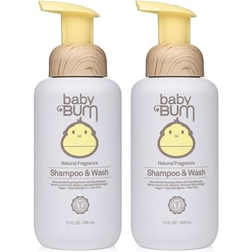 Baby Bum Shampoo & Body Wash | Natural Fragrance | Tear Free Foaming Soap for Sensitive Skin with Nourishing Coconut Oil | 12 Ounce | Pack of 2