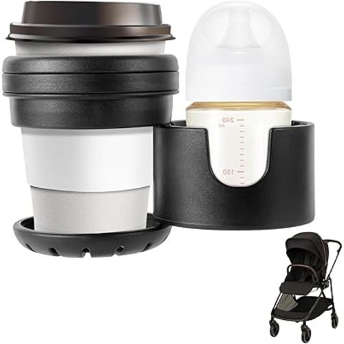 Cup Holders for Nuna Strollers, Dual Drink Holder with 360° Rotation, ABS + Silicone, Fits Large & Small