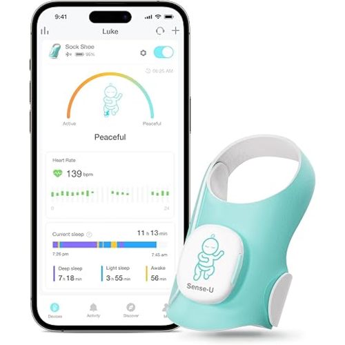 Sense-U Smart Sock Shoe Baby Monitor - Track Baby’s Heart Rate, Movement and Sleep, Infant Foot Monitor for Peace of Mind