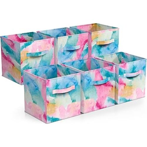 Sorbus Fabric Storage Cubes - 6 Foldable Tie Dye Storage Bins for Organizing Cubbies, Toy Box - Clothes Storage & Closet Organizer - 11 Inch Collapsible Cube Baskets for Shelves with Handle (Tie Dye)