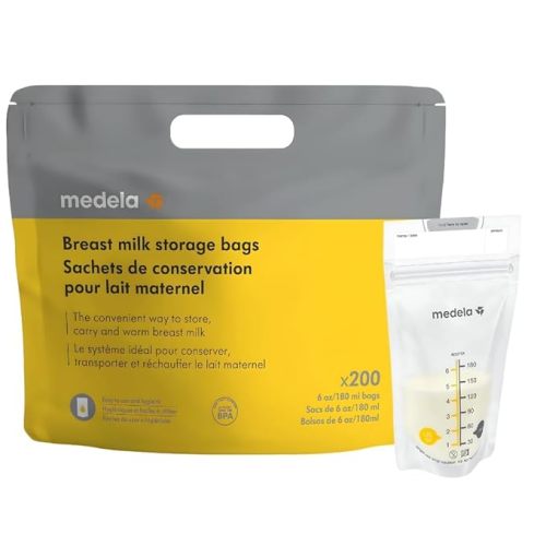 Medela Breastmilk Storage Bags, 200 Count, Ready to Use Breast Milk Storing Bags for Breastfeeding, Self Standing Bag, Space Saving Flat Profile, Hygienically Pre-Sealed, 6 Ounce - 200 Count (Pack of 1)