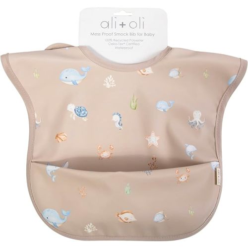 Ali+Oli Smock Bibs for Babies, BPA-Free Oeko-Tex Certified, Toddler Bib Ages 6m+ - (Undersea)