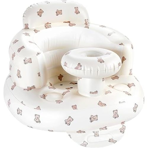 Inflatable Baby Seat with Tray, Comfortable Sit Me Up Floor Seat for Baby Learning to Sit, Portable Built in Air Pump Back Support Blow Up Infant Floor Chair for Babies 3 Months (Bear Cub)