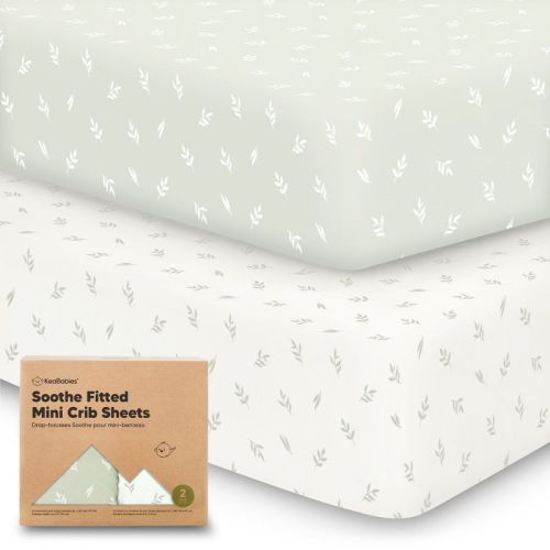 Keababies Mini Crib Sheets For Baby Girls, Boys, 2-pack Soothe Pack And Play Sheets Fitted, Organic Pack N Play Mattress Sheet (herb)