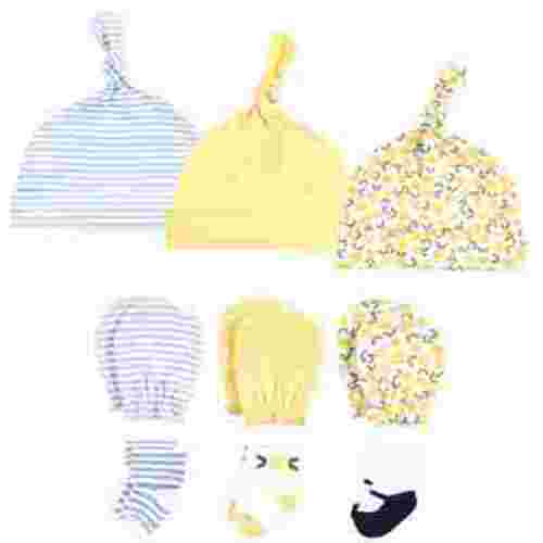 Hudson Baby Unisex Baby Caps, Mittens and Socks Set, Buttercup, 0-6 Months