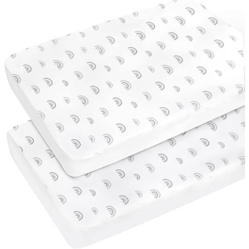 Pack n Play Sheets 2 Pack (27"x 39"x 5"), Mini Crib Sheets Set for Baby Girls Boys, Portable Playard Sheets, Ultra Soft Microfiber Pack n Play Mattress Cover Sheet, Rainbow