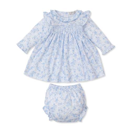Old English Roses Blue Smocked Dress Set