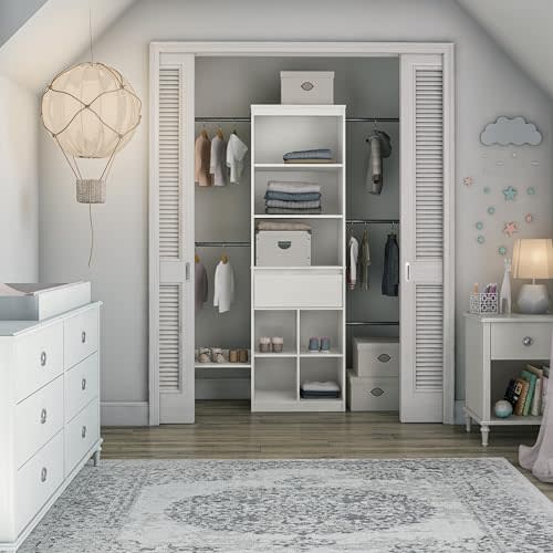 Little Seeds Grow with Me Adjustable Kids’ Closet Organizer System, 15.69" D x 95.44" W x 76.62" H, White