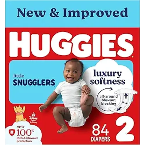 Huggies Size 2 Diapers, Little Snugglers Baby Diapers, Size 2 (12-18 lbs), 84 Count, Packaging May Vary