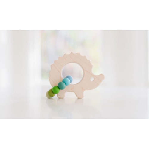 Hedgehog Wooden Baby Grasping Toy with Teething Beads