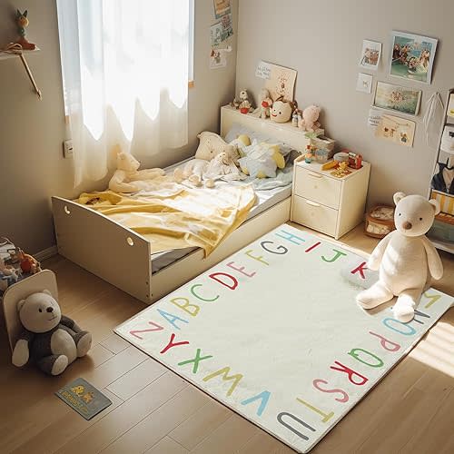 SHIPKEY 5x7 Feet Living Room Rugs, Cartoon Alphabet Nursery Rug for Bedroom, Extra Large Dorm Rug for Children (150x210 cm)