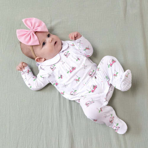 Baby Golf Carts - Pink - Smocked Peter Pan Snap Footie