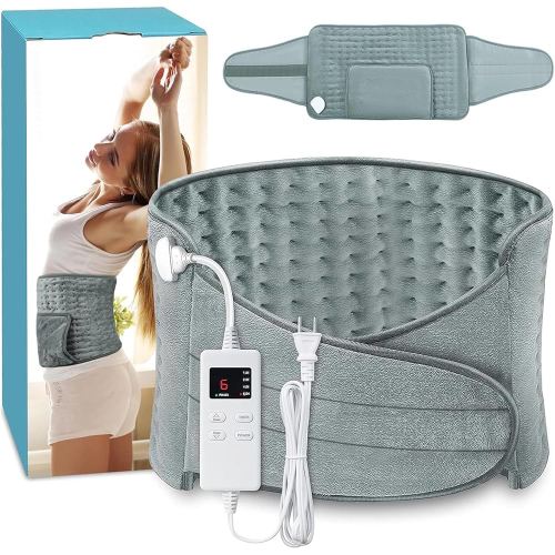Heating Pad for Back Pain Relief Electric Heating Pad Wrap for Period Cramps Lower Back Neck Shoulders Pain Relief 6-Hour Auto Shut Off 12x24 Heated Pad + 20" Belt Adjustable 4 Timer 6 Heat Level