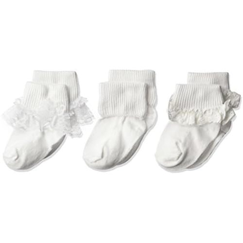 Jefferies Socks Girls' Eyelet Turn Cuff/Fancy Lace Baby Socks 3 Pack