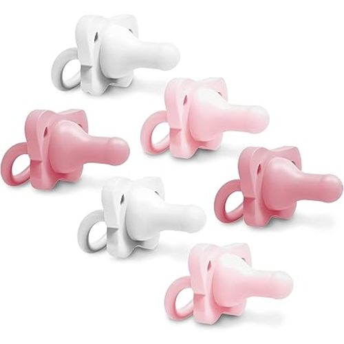 Dr. Brown's HappyPaci 100% Silicone Baby Pacifier, Contoured One-Piece Design, Light Pink/Pink/White - Value Pack, 0-6m, BPA-Free, 6-Pack