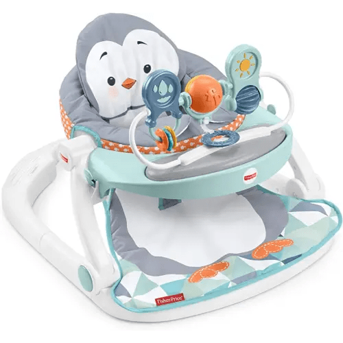 Fisher-Price Portable Baby Chair Sit-Me-Up Floor Seat With Snack Tray And Removable -Toy Bar, Penguin Island
