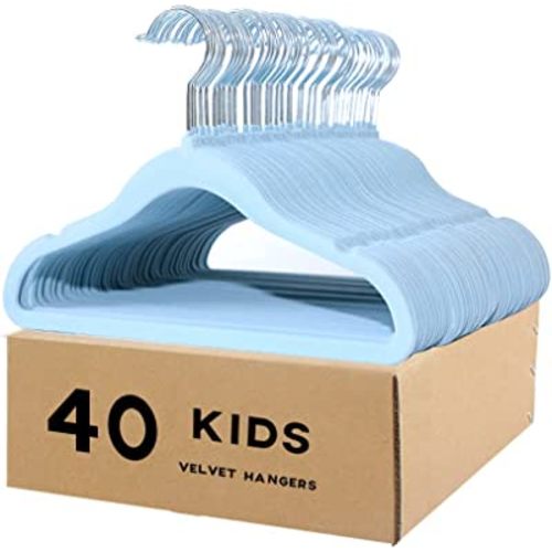veeyidd Kids Velvet Clothes Hangers, Non Slip Baby Hangers Blue(11.6" Inch - 40 Pack)