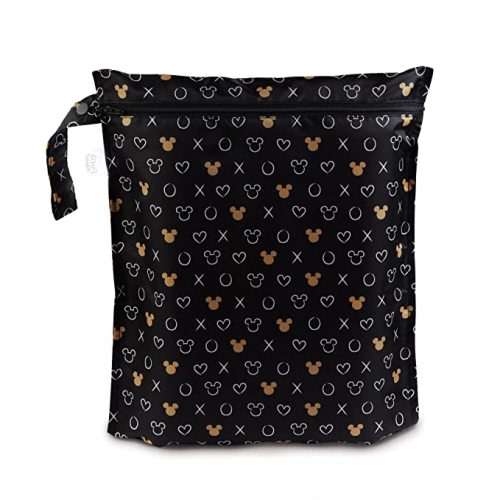 Bumkins Disney Waterproof Wet Bag for Baby, Travel, Swim Suit, Cloth Diapers, Pump Parts, Pool, Gym, Toiletry, Strap to Stroller, Daycare, Zipper Reusable Bag, Packing Pouch, Minnie Mouse Icon