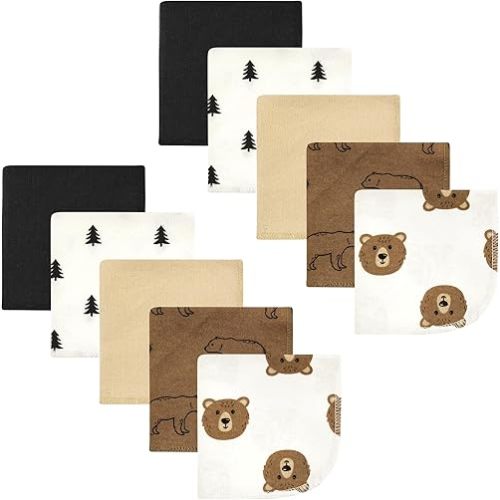 Hudson Baby Unisex Baby Flannel Cotton Washcloths, Brown Bear 10 Pack, One Size