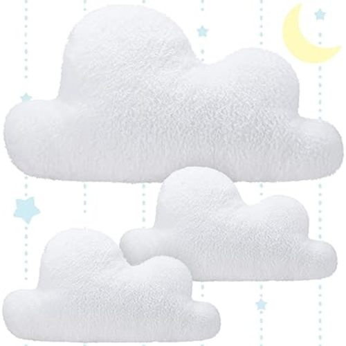Unittype 3 Pcs Clouds Shaped Throw Decorative Pillows Cute Soft Cloud White Waist Rest Cushion Lovely Floor Cushion Reading Pillows 2 Size Girls Kids Cloud(23.6 Inch, 15 Inch)