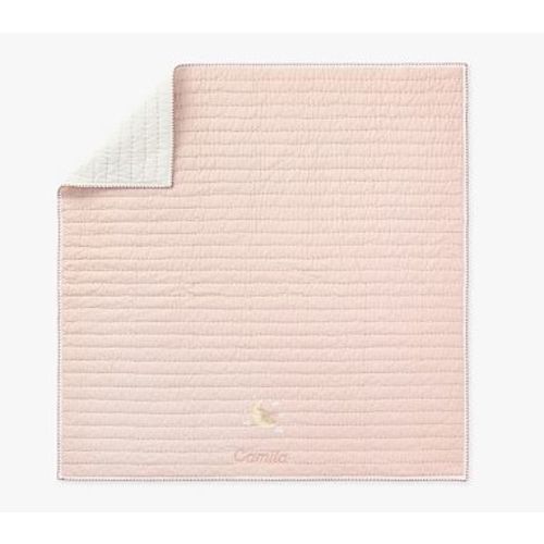 Bunny Pickstitch Organic Baby Blanket , 40x40 , Blush
