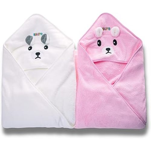 Ioly's Hooded Baby Bath Towels for Newborn Essentials 41" Set of 2 Towels with Hood for Kids Babies Toddler Infant (Large) Baby Towel Cosas para Bebes recien nacidos Bath Items (White and Pink)