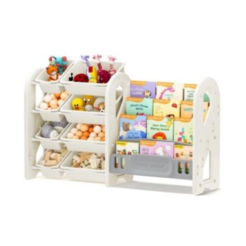 Kids Toy Organizer and Bookshelf, 2-in-1 Storage Shelf with 9 Bins & 4 Book Slots