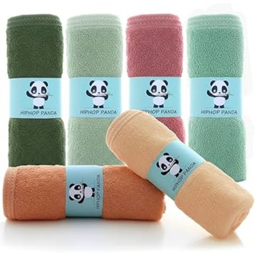 HIPHOP PANDA Baby Washcloths, Rayon Made from Bamboo - 2 Layer Ultra Soft Absorbent Newborn Bath Face Towel - Reusable Baby Wipes for Delicate Skin - Boho Earth Tones, 6 Pack