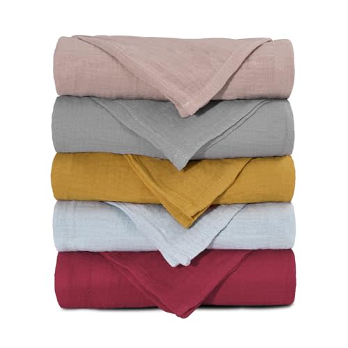 Muslin Receiving Blankets 5 Pack, Soft Swaddle Wraps for Newborn Babies | Breathable Skin-Friendly Muslin Cotton, Neutral Swaddle Blanket for Boys & Girls, Newborn Baby Essential, Multiple Colors