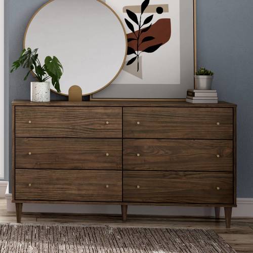 Mid Century 6-Drawer Dresser Brushed Walnut– Grain Wood Furniture