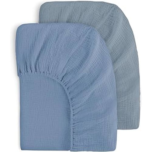 Yoofoss Muslin Crib Sheets for Boys Girls 100% Cotton Fitted Baby Crib Sheet 2 Pack Soft and Breathable for Standard Crib Mattress & Toddler Mattress 52"x28" Gradient Blue