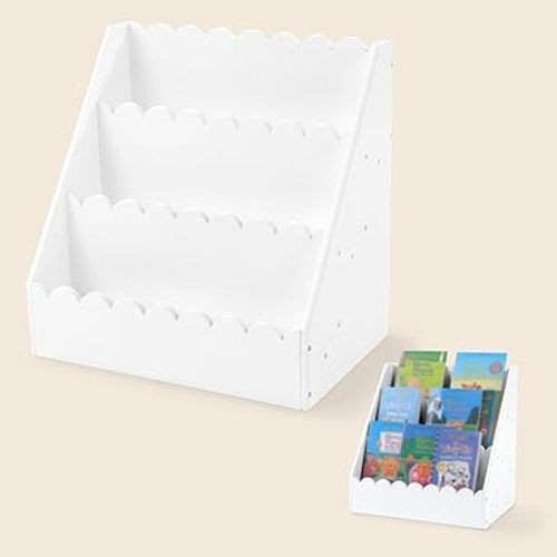 BALAPET Scalloped Book Shelf for Kids, 3-Tier Wooden Bookshelf Perfect Height for 1-5 Years Toddler, Durable Bookcase Book Organizer for Nursery Room(White,16.5 * 16.5 * 10.6in)