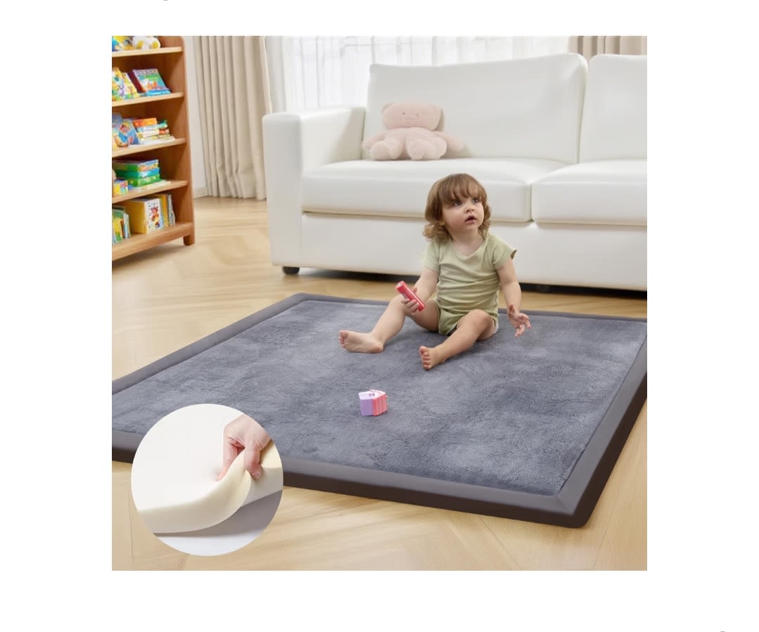ACOMOPACK 1.3" Thick Baby Play Mat for Floor,50x50 Elasti-Foam Playpen Mat for Kids,Infants,Toddlers, Ultra Soft Crawling Mat with Non-Slip Bottom,Tummy Time,Nursery Rug,Yoga,Tatami（Dark Grey）