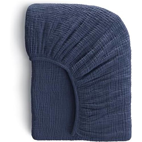 Muslin Crib Sheets, 100% Organic Cotton, Breathable and Ultra-Soft, Standard Crib Sheet Mattress (28"x 52") for Girls and Boys, Neutral Fitted Baby Crib Sheet (Navy)