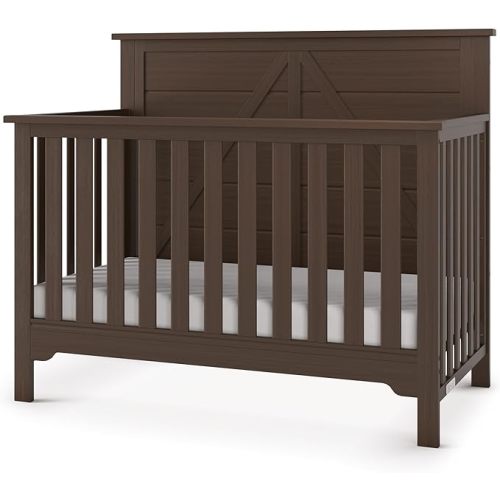 Child Craft Woodland Design 4-in-1 Convertible Baby Crib Nursery Furniture - Baby Bed, Toddler Bed and Full Size Bed, 3 Adjustable Mattress Positions, Real Wood, Baby Safe Finish (Brushed Truffle)