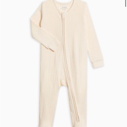 Maya Brushed Back Pointelle Footed Zipper Sleeper