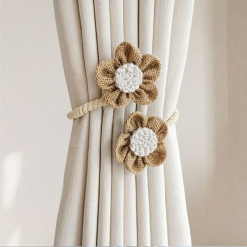 Tree City - Natural Woven Flower Braided Rope Curtain Tiebacks