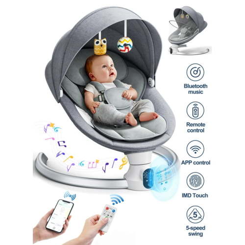 Doulami Electric Baby Swing for Newborn to Toddler Portable Infant Swing Rocker with Remote & APP Control & IMD Touch Panel, 5 Sway Speeds, 10 Lullabies, Gray