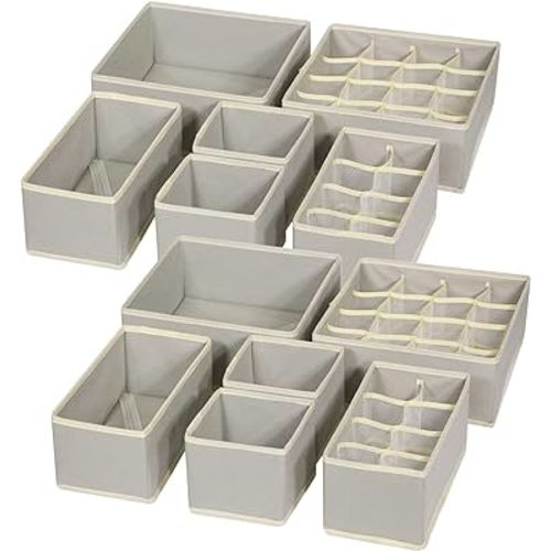 TENABORT 12 Pack Foldable Drawer Organizer Dividers Cloth Storage Box Closet Dresser Organizer Cube Fabric Containers Basket Bins for Underwear Bras Socks Panties Lingeries Nursery Baby Clothes Gray