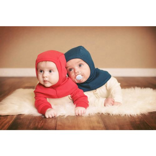 100% Merino Wool Baby Balaclava Hat Scarf Neckwarmer Organic (3-9 mo, Blue)