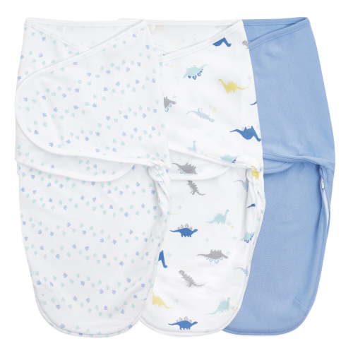 Aden + Anais Essentials Wrap Swaddles, 100% Cotton, Dino-Rama, Boys, Newborn, 0-3 Months, 3-Pack